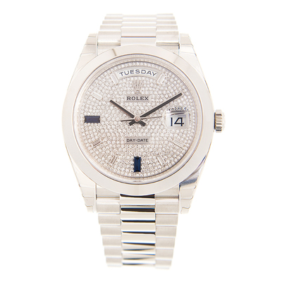 Rolex Oyster Perpetual Day-Date 40 Mens Automatic Chronometer Platinum Diamond Dial Watch Model 228206pavep (arb4208)