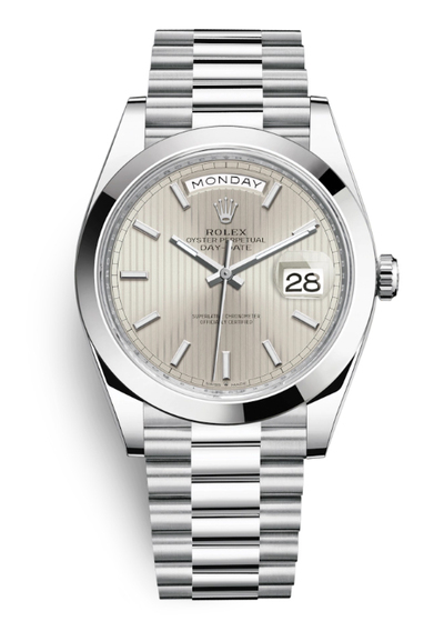 Rolex Day Date 40 Silver Dial Automatic Mens Platinum President Watch - Article: 228206SSP (arb4210)
