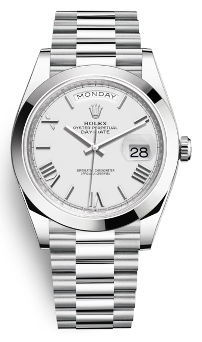 Rolex Day Date 40 White Dial Platinum President Watch - Ref. 228206WSRP (arb4212)