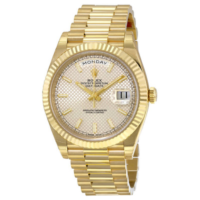 Rolex Day-Date 40 'President' Automatic Mens Watch with Yellow Gold Bracelet & Silver Diagonal Motif Dial, Model 228238SSP (arb5845)