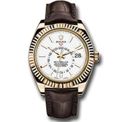 Rolex Sky-Dweller 326138WSL - Yellow Gold Mens White Dial Leather Watch (arb7881)