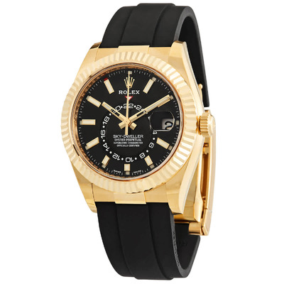 326238bksr Rolex Sky-Dweller Automatic Chronometer Mens Watch 18 kt Yellow Gold Black Dial (black, arb4618)