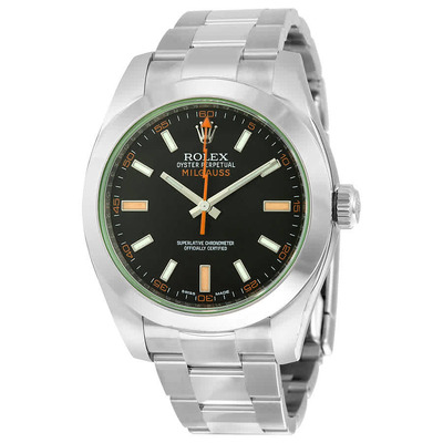 Rolex Milgauss Unisex Watch, Model 116400V, Black Dial with Green Crystal and Domed Bezel 116400GV (black, arb3619)