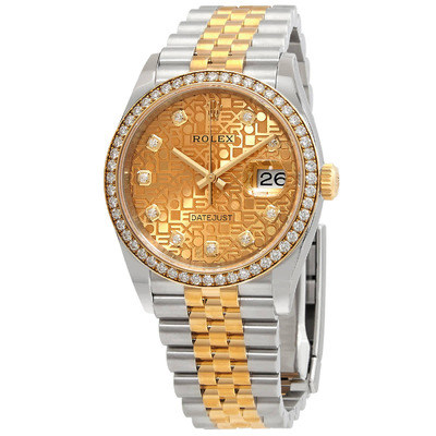 Rolex Datejust 36 Champagne Dial Diamond Automatic Watch (M126283RBR-00) M126283RBR-0019 (beige, arb6100)