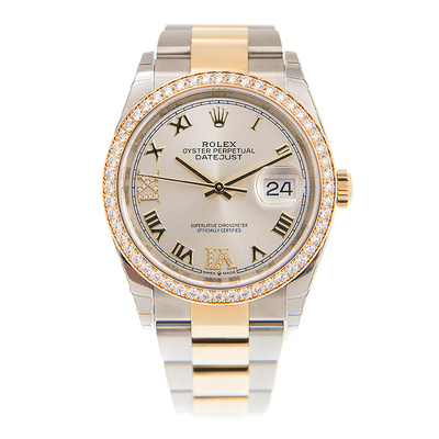 Rolex Datejust 36 Silver Diamond Dial Mens Steel and Yellow Gold Oyster Watch 126283SRDO (arb7522)