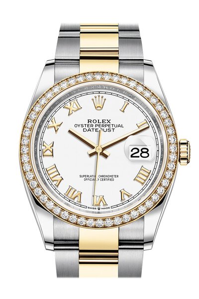 Rolex Datejust 36 White Dial Mens Steel and Yellow Gold Oyster Watch Ref:126283WRO (arb7524)