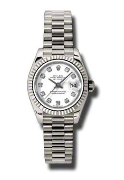Rolex Lady-Datejust 26 White Dial - 18K White Gold President Automatic Ladies Watch Ref. 179179wdp (arb7602)