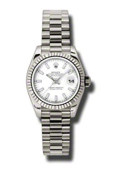 Rolex Lady-Datejust 26 White Dial w/ White Gold President Automatic Ladies Watch Ref:179179WSP (arb7603)