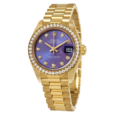 Rolex Lady Datejust Lavender Diamond Dial 18K Yellow Gold Watch Model 279138LVDP (arb7064)