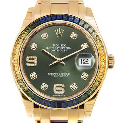 Rolex Datejust Green Diamond Dial 18K Yellow Gold Automatic Watch Ref. 86348GNDPM (arb7921)