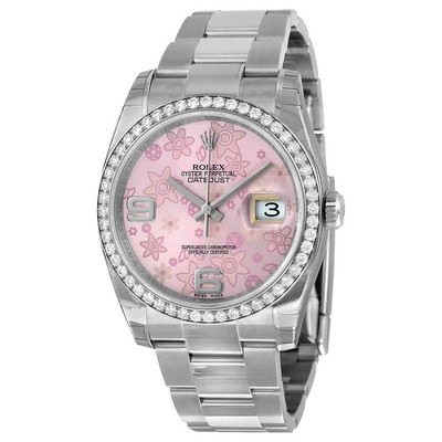 Rolex Oyster Perpetual Datejust 36, Model No. 116244PFAO - Ladies Automatic Watch with Pink Floral Dial (blue, arb3597)