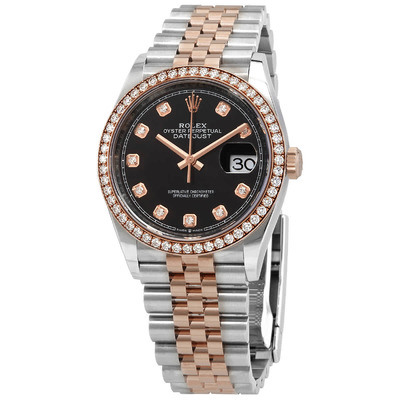Rolex Datejust 36 Black Diamond Dial Automatic Mens Steel and 18k Everose Gold Jubilee Watch Ref. 126281BKDJ M126281RBR-0007 (black, arb6078)