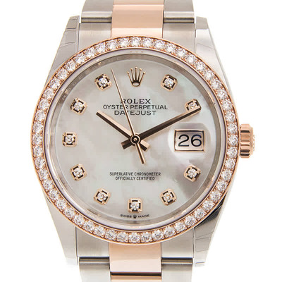 Rolex Datejust 36 Mother of Pearl Diamond Dial Automatic Mens Steel and 18k Everose Gold Oyster Watch 126281MDO (arb6084)
