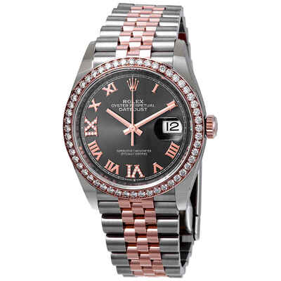 Rolex Datejust 36 Dark Rhodium Diamond Dial Mens Steel and 18k Everose Gold Jubilee Watch Ref. 126281RRDJ 126281 RRDJ (arb6089)