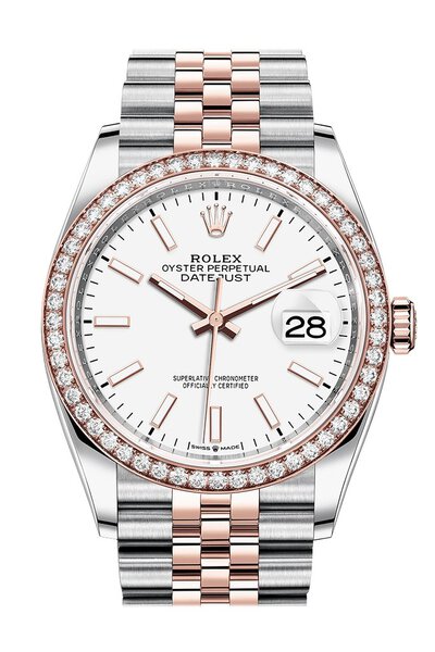 Rolex Datejust 36 White Dial Automatic Mens Steel and 18k Everose Gold Jubilee Watch Ref. 126281WSJ (arb6095)