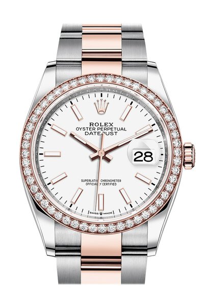 Rolex Datejust 36 White Dial Automatic Mens Steel 18k Everose Gold Oyster Watch Reference: 126281WSO (arb6096)
