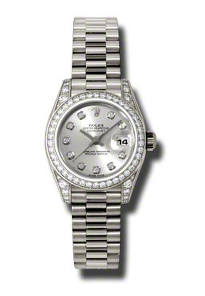 Rolex Lady-Datejust 26 Silver Dial with Diamond Bezel and Hour Markers - White Gold Automatic Ladies Watch Reference:179159SDP (arb7568)