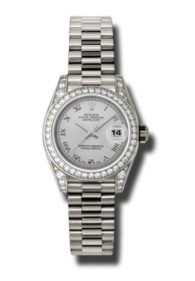 Rolex Lady-Datejust 26 Silver Dial, Diamond Bezel and Bracelet, White Gold Ladies Watch Reference 179159srp (arb7572)