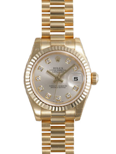 Rolex Lady-Datejust 26 Silver Dial Yellow Gold President Automatic Ladies Watch 179178SDP (arb7584)