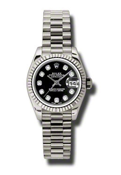 Rolex Lady-Datejust 26 Black Dial in White Gold Automatic Ladies Watch - Ref. 179179bkdp (black, arb7585)