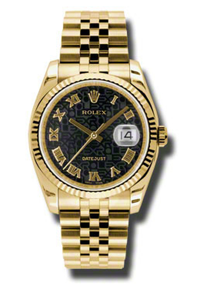 Rolex Oyster Perpetual Datejust 36 Black Dial 18K Yellow Gold Automatic Mens Watch Model: 116238bkjrj (black, arb5665)