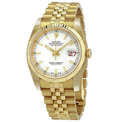 Rolex Oyster Perpetual Datejust 36 White Dial Yellow Gold Mens Watch Ref. 116238WSJ (arb5667)