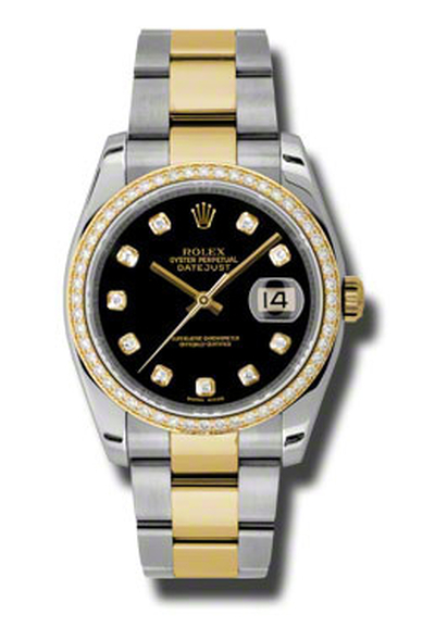 Rolex Oyster Perpetual Datejust 36 Black Dial Stainless Steel and Yellow Gold Bracelet Automatic Ladies Watch - Ref. 116243BKDO (black, arb5669)
