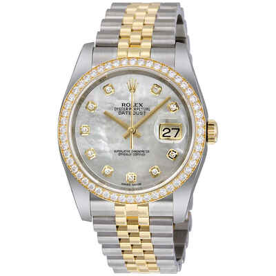 Rolex Datejust 36 Mother of Pearl Dial in Stainless Steel and Yellow Gold with Diamond Bezel and Hands, Ref. 116243MDJ (arb6526)