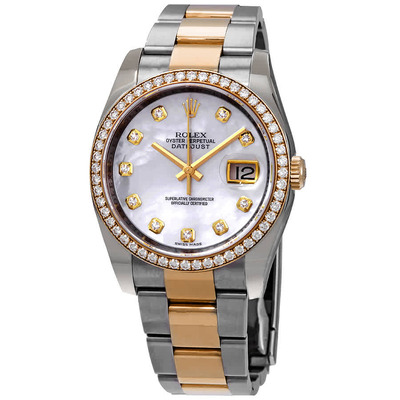 Rolex Oyster Perpetual Datejust 36 Mother of Pearl Dial - Stainless Steel and Yellow Gold Ladies Watch Model 116243MDO (arb6527)