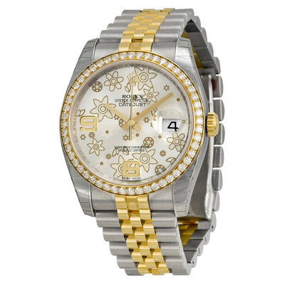 Rolex Oyster Perpetual Datejust 36 Silver Floral Dial Stainless Steel and Yellow Gold Jubilee Bracelet Automatic Unisex Watch 116243SFAJ (arb6532)