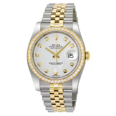 Rolex Oyster Perpetual Datejust 36 White Dial with Yellow Gold Tone Hands and Diamond Markers Stainless Steel & 18K Yellow Gold Jubilee Bracelet Automatic Ladies Watch Ref. No: 116243wdj (arb6538)