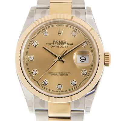 Rolex Datejust 36 Champagne Diamond Dial Mens Steel and Yellow Gold Oyster Watch Reference:126233CDO M126233-0018 (beige, arb6066)
