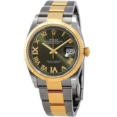 Rolex Datejust 36 Mens - Olive Green Diamond Dial with Yellow Gold Accents M126233-0026 (arb6073)