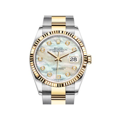 Rolex Datejust 36 Mother of Pearl Diamond Dial Mens Stainless Steel and Yellow Gold Oyster Watch, Model: 126233MDO M126233-0024 (arb7484)