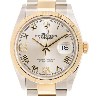 Rolex Datejust 36mm Silver Diamond Dial Mens Stainless Steel and Yellow Gold Oyster Watch Ref. 126233SRDO M126233-0032 (arb7488)