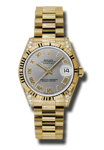 Rolex Datejust Lady 31 Grey Dial 18K Yellow Gold President Automatic Ladies Watch Ref: 178238grp (arb4164)