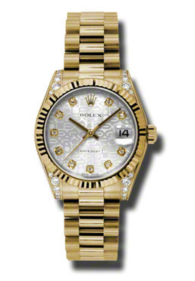 Rolex Datejust Lady 31 Silver Dial Yellow Gold President Automatic Ladies Watch Ref. 178238SJDP (arb4166)