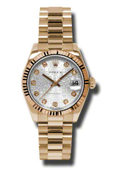 Rolex Lady-Datejust 31 Silver Dial 18K Everose Gold President Automatic Ladies Watch Model 178275SJDP (blue, arb4172)