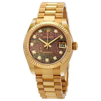 Rolex Datejust 31 Black Mother of Pearl Dial Yellow Gold Ladies President Watch Calibre 2235 178278BKMJDP (black, arb4174)