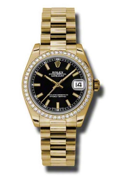 Rolex Lady Datejust 31mm Black Dial Yellow Gold President Automatic Ladies Watch Ref. 178288BKSP (black, arb5790)
