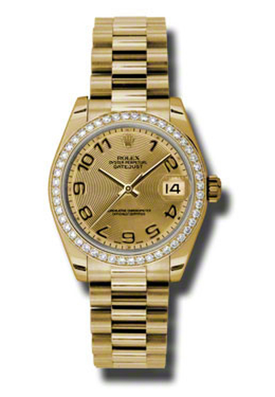 Rolex Lady Datejust 31mm Champagne Dial Diamond Bezel Yellow Gold Ladies Watch Model: 178288CCAP (beige, arb5793)
