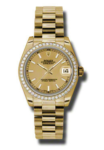 Rolex Lady-Datejust 31 Champagne Dial 18K Yellow Gold President Automatic Diamond Watch Ref. 178288CSP (beige, arb5794)