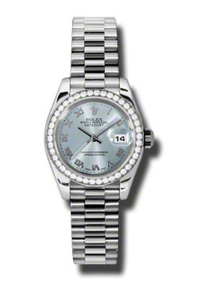 Rolex Lady-Datejust 26 Ice Blue Dial Platinum President Automatic Ladies Watch, Ref. 179136iblrp (blue, arb5801)