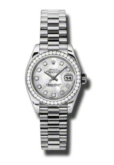 Rolex 179136MDP Lady Datejust Platinum Mother Of Pearl Dial Diamond Bez (arb5802)