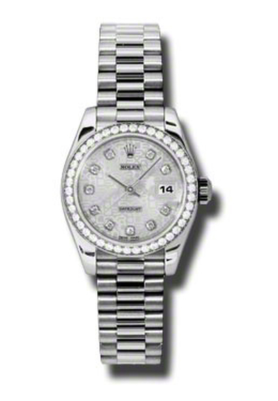Rolex Lady-Datejust 26 Silver Dial Platinum President Automatic Ladies Watch 179136SJDP (arb5803)