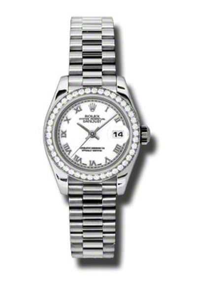 Rolex Lady-Datejust 26 White Dial Platinum President Automatic Ladies Watch Ref. 179136WRP (arb5805)