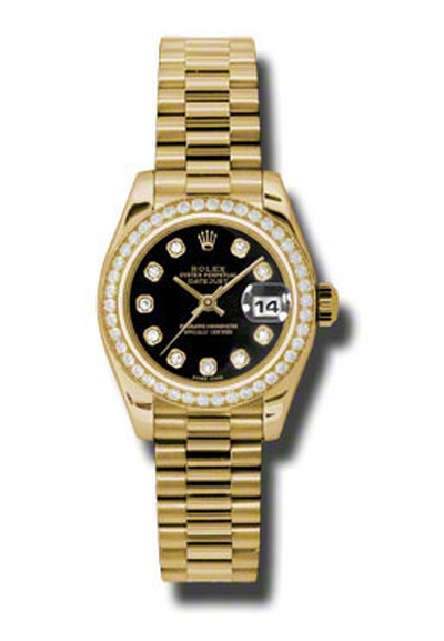Rolex Lady-Datejust 179138BKDP - Yellow Gold Case with Diamond Bezel (black, arb5806)