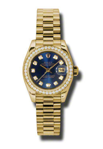 Rolex Lady Datejust 26 Blue Dial 18K Yellow Gold President Automatic Ladies Watch - Ref. 179138BLDP (blue, arb5807)