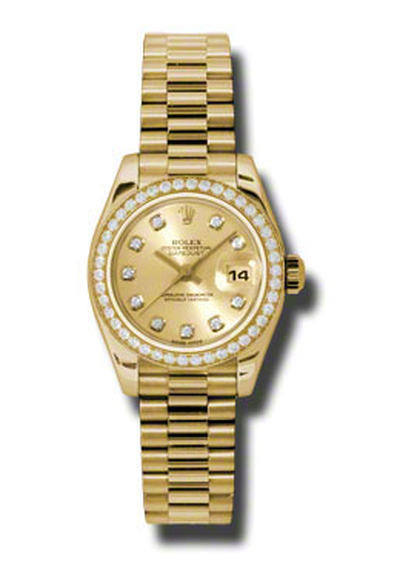 Rolex Lady Datejust 26mm Champagne Dial Yellow Gold President Automatic Diamond Watch SN:179138CDP (beige, arb5808)