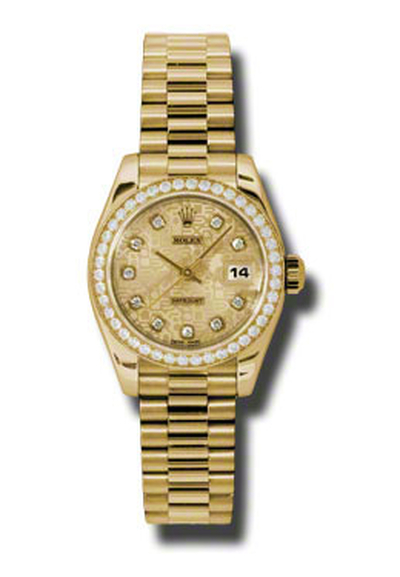 Rolex Lady-Datejust 26mm Champagne Dial Yellow Gold Ladies Diamond Watch (Ref. 179138CJDP) (beige, arb5809)